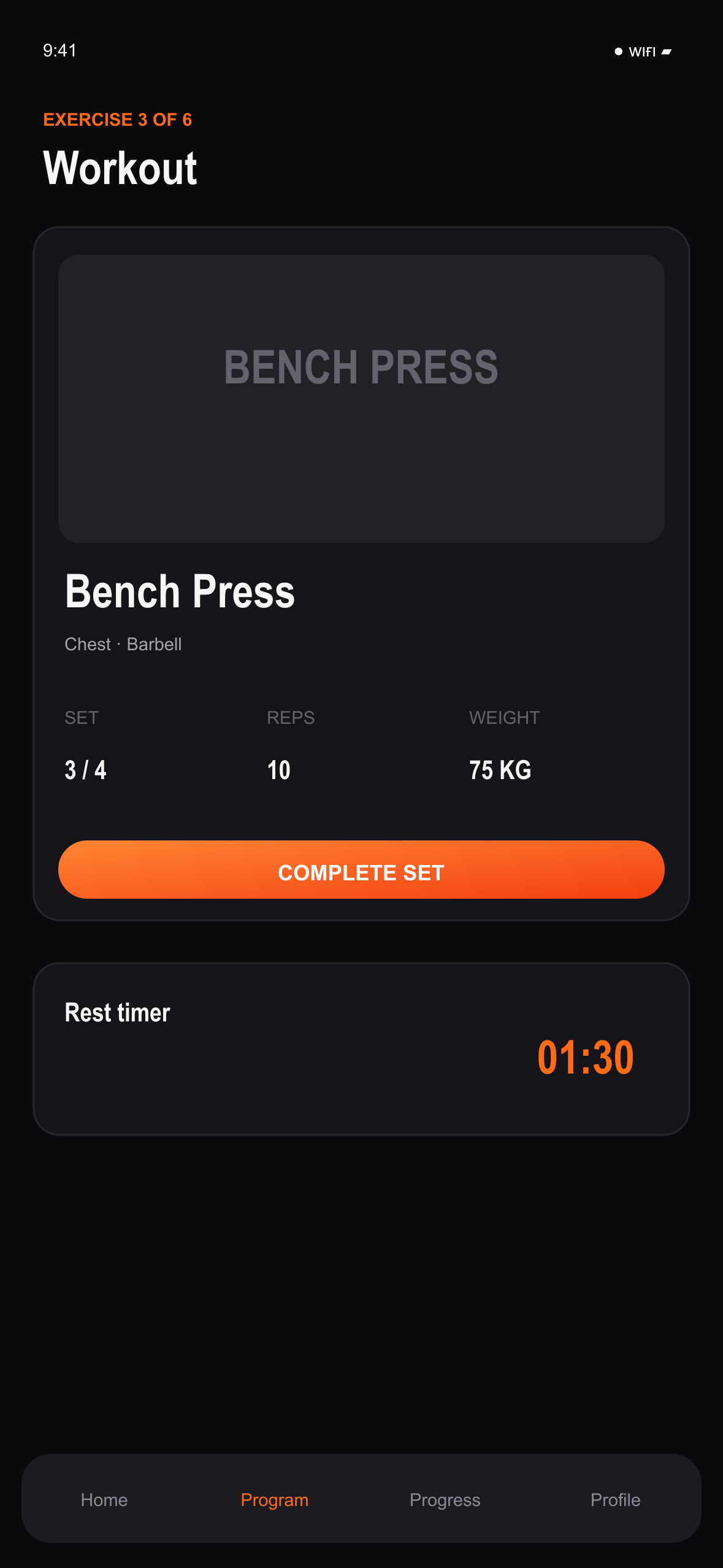 MemberFit workout mode in dark theme