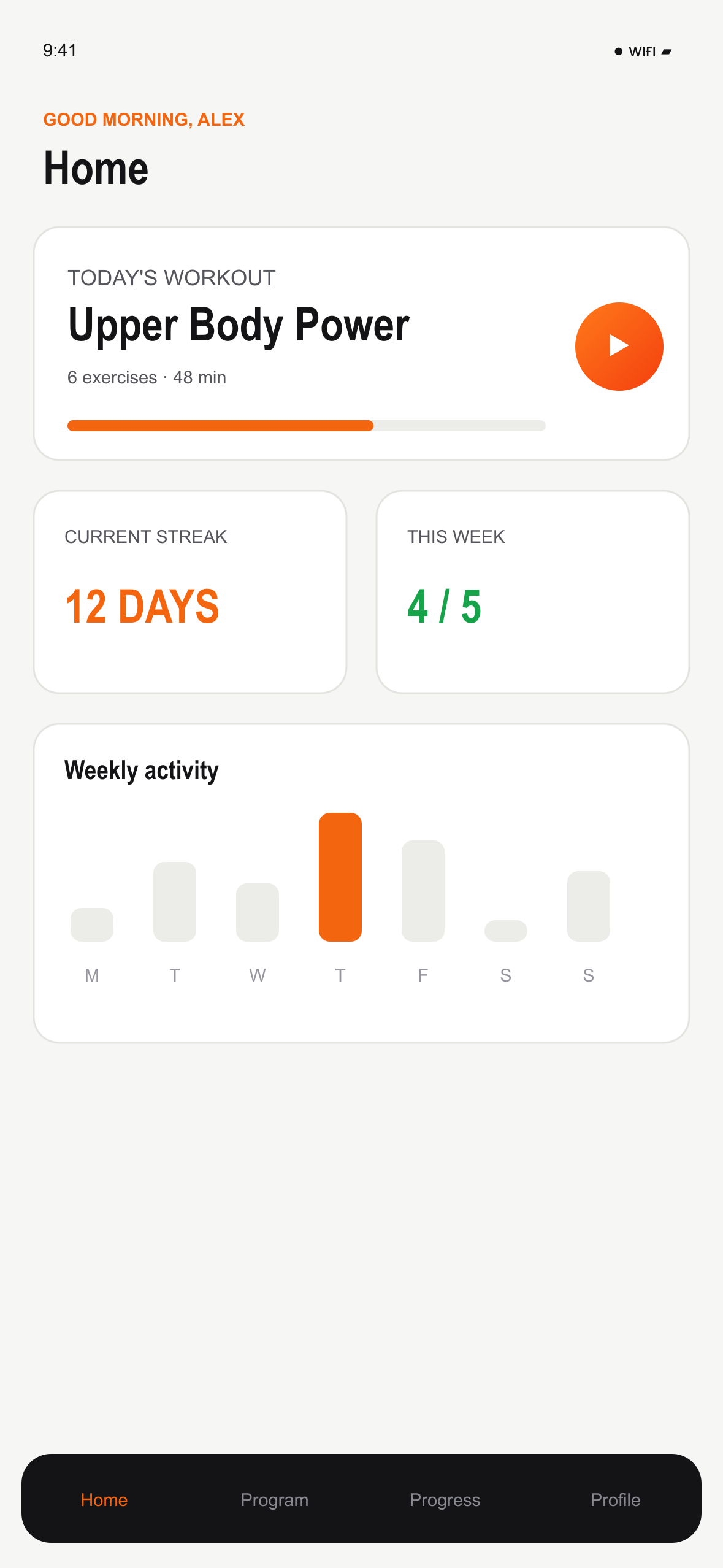 MemberFit member home screen in light mode