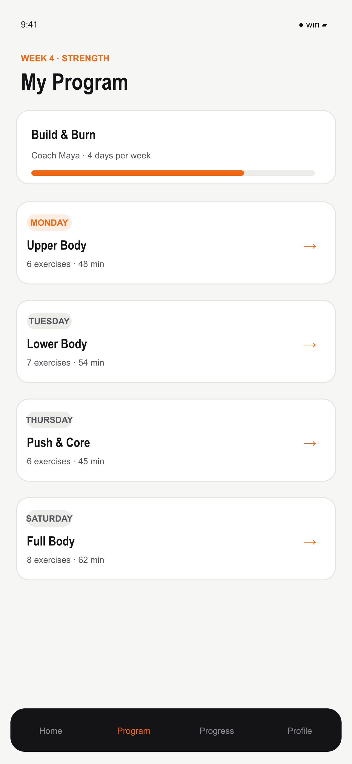 MemberFit program light mode